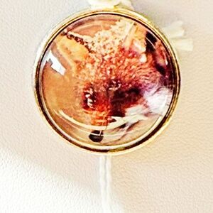 FOX FACE PENDANT NECKLACE, HANDMADE, GLASS DOME ON METAL, 23 INCH SILVER-TONE